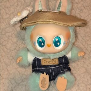 Adorable Plush Bunny Toy with Hat - Mint Green and Beige